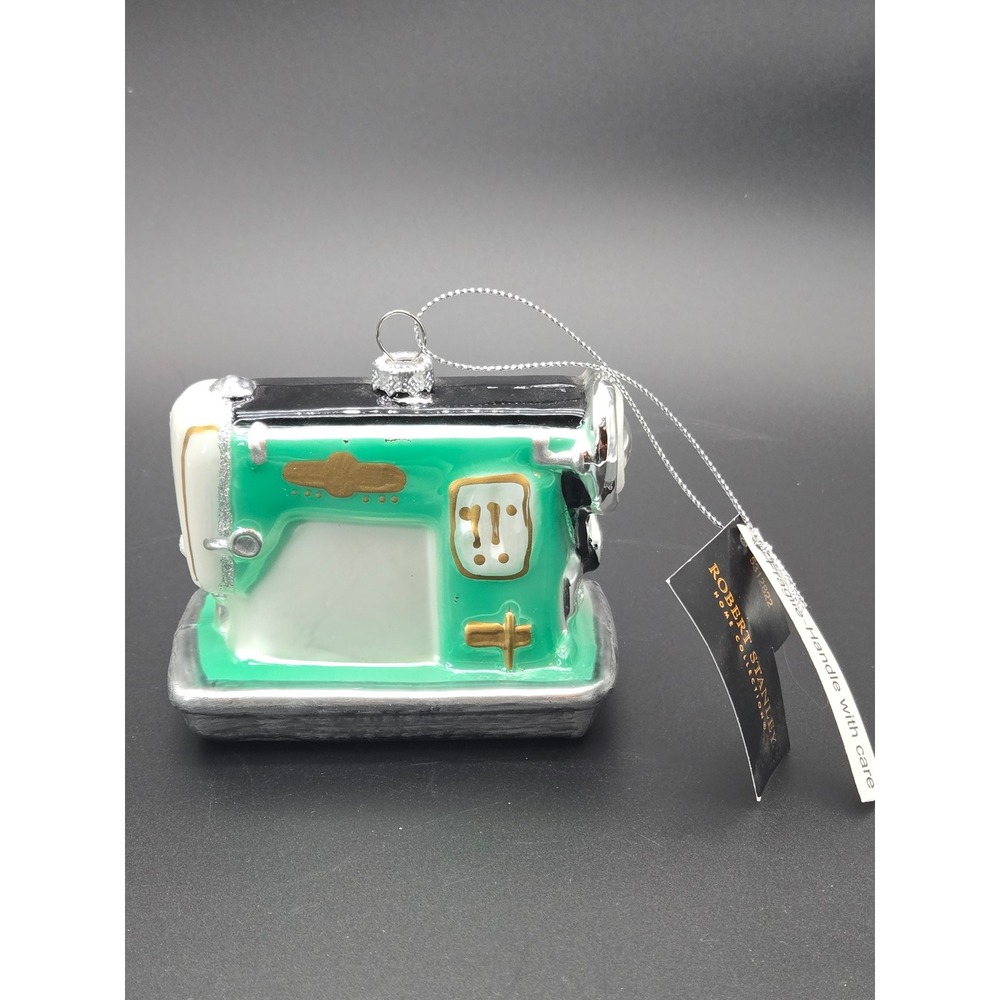 Robert Stanley Sewing Machine Glass Christmas Ornament Teal White HL9182508